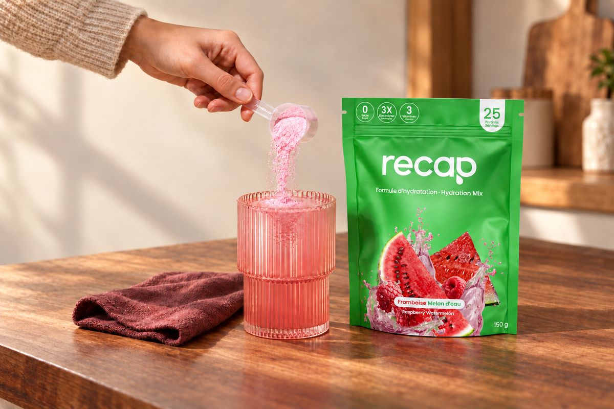 Préparation de Recap Framboise-Melon dans une cuisine chaleureuse.