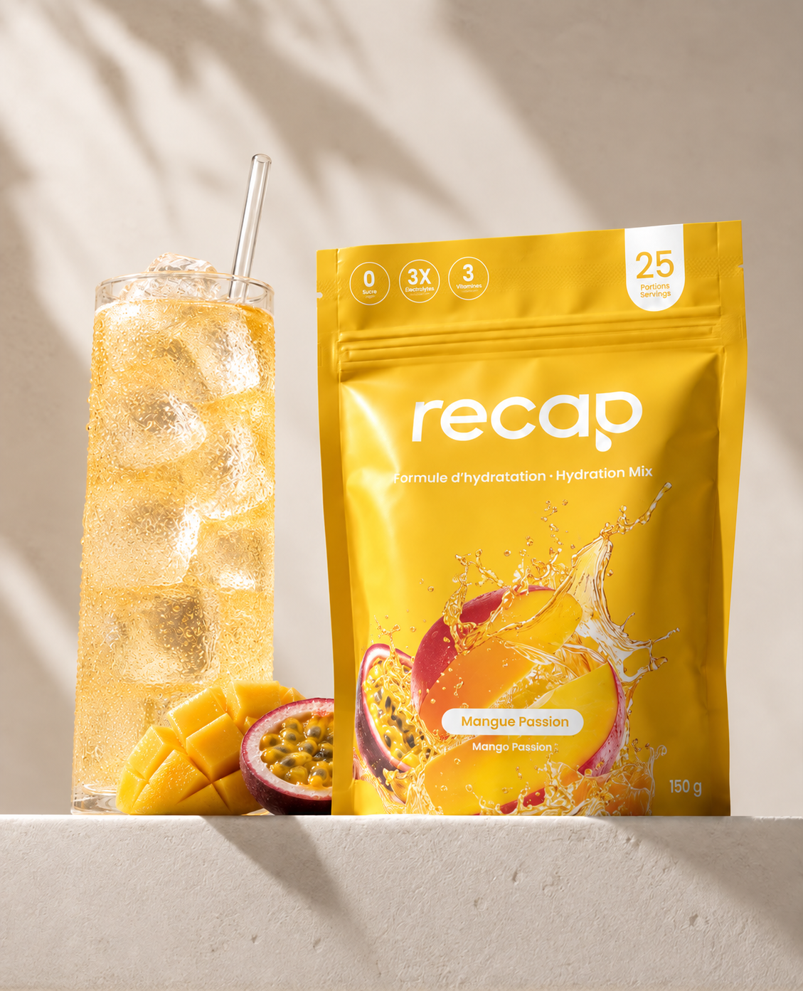 Recap Mangue Passion, boisson sur glace, mangue et fruit de la passion